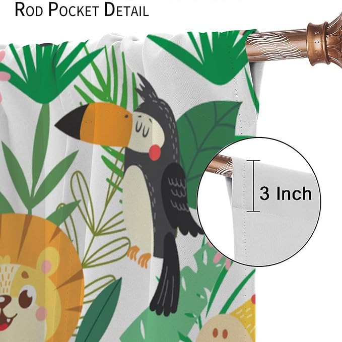Jungle Animals Curtains Cartoon Cute Lion Giraffe Monkey Zebra Woodland Art Printed for Children Girls Boys Bedroom Nursery Rod Pocket Decoration Window Drapes 2 Panels W31.5xL63in