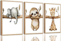 3Pcs Nursery Animal Wall Art Safari Nursery Canvas Poster Prints Jungle Kids Painting Cute Animal Elephant Sloth Giraffe Artwork Picture Wall Decor for Boys Room Girls Room 16x24in Unframed