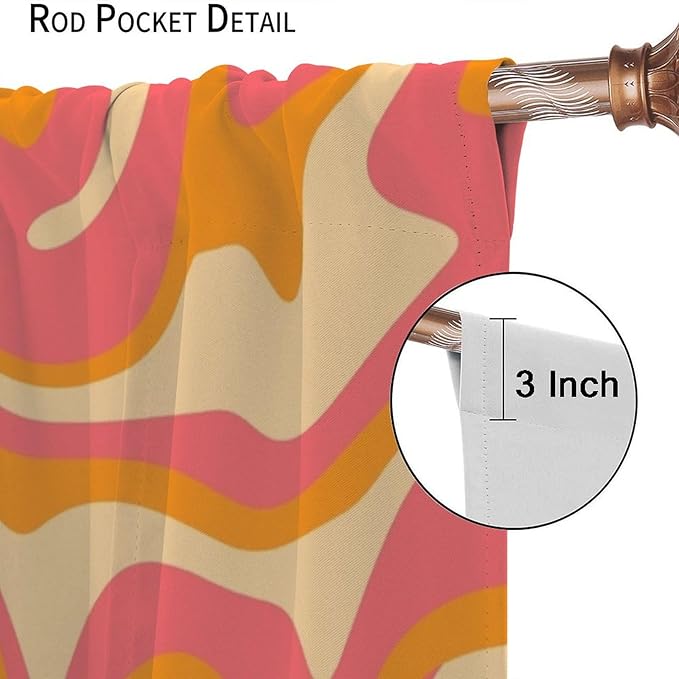 Abstract Wavy Swirl Curtains,60s 70s Groovy Aesthetic Retro Boho Orange Pink Abstract Curtains for Girls Bedroom Living Room Window 42"" W X 54"" L, Style-2