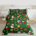 jejeloiu Merry Christmas Comforter Set Toddler Size Cute Snowman Bedding Set for Kids Boys Girls Gingerbread Man Duvet Quilt Green Bedroom Decor