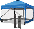 GDY 12x12FT Pop Up Canopy Tent with One Push Setup, Easy Setup Gazebo with 4 PVC Transparent Sidewalls for Events, Parties, Camping, Blue.