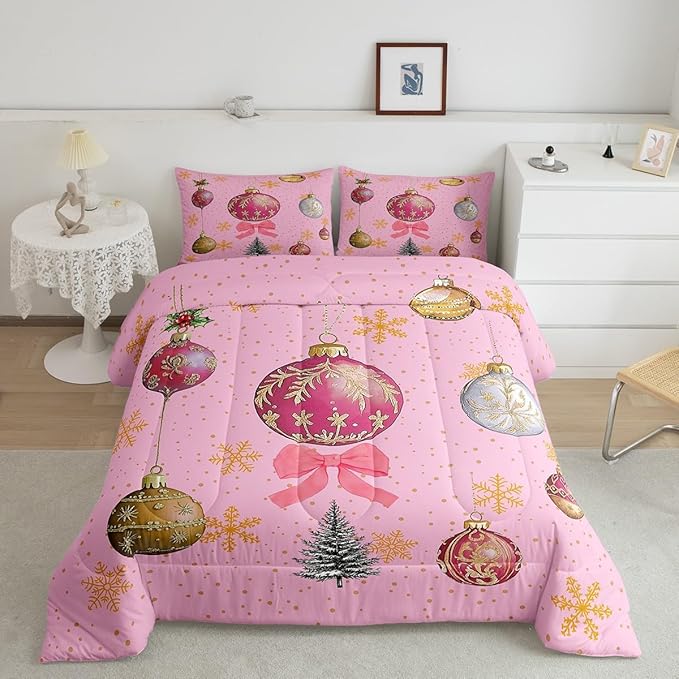 Erosebridal Merry Kids Comforter Sets Christmas Decor Toddler Bedding Sets Pink Xmas Snowflake Down Comforter Dessert Gingerbread Man Bed Set for Boys Girls Teens