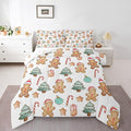 Feelyou Pink Gingerbread Comforter Set King Size Christmas Bedding Set for Kids Boys Girls Candy Cane Duvet Quilt Xmas Bedroom Decor Microfiber 3 Pcs with 2 Pillow Cases