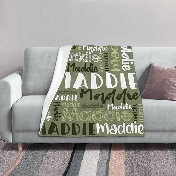 Dr.TOUGH Personalized Blankets with Name Customized Baby Blankets for Girls Boys Adults Monogrammed Blankets and Throws Christmas Birthday Mothers Fathers Valentines Day Gift (Mossy,60''×80'')
