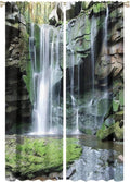 Forest Waterfall Blackout Windows Curtains, Rocky Waterfall to Pond Running Off Scenic Nature Themed Picture Print Curtains, for Living Room Bedroom 42x63in 2 Panels