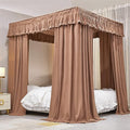VETHIN Elastic Roof Style Four Corner Post Princess Bed Canopy Curtains Cozy Breathable Tent Canopy Mosquito Net for Girls & Adults Bedroom Decoration (Brown, 47-53" W*78" L*82"*H/(Twin-Full))