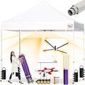 Tradesparker 8x8 Pop Up Canopy Tent,Commercial Movable Canopy with ApexCore LED & Rugged Casters-Instant Easy Setup Shelter Canopies with Weight Bags & Stakes for Oudoor Events Markets Vendors,White