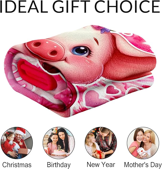 Blanket for Adults - 60" x 80" Inches Personalized Pig Throw Blankets for Girls, Women - Comfortable Warm Throw for Chair, Living Room