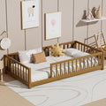 LLS Twin Floor Bed for Kids Toddlers, Solid Wood Multifunctional Montessori Bed Frame with Safety Guardrails, Without Door, Easy Assemble,Light Espresso