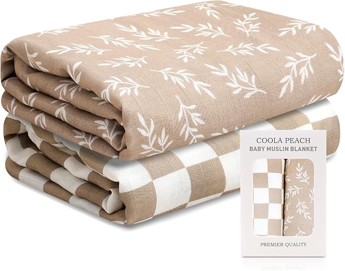 Baby Muslin Swaddle Blankets,2 Pack Receiving Blanket Baby Girl & boy,Large47 x 43 inches,Soft & Skin Friendly Swaddle Blanket Wrap(Brown)