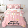 Feelyou Christmas Tree Bed Set for Children Kids Boys Girls Pink Xmas Theme Bed in a Bag Glitter Snowflake Star Comforter Set with Sheets Room Decor Bedding Set Queen Size