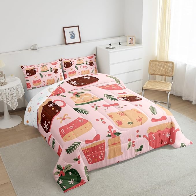 Feelyou Christmas Bedding Set for Kids Boys Girls Toddler Size Cake Pattern Printed Comforter Set Ultra Soft Winter Christmas Comforter Dessert Duvet Quilt Bedroom Decor Christmas Decor Quilt