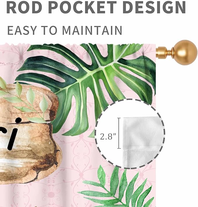 Kids Safari Animals Curtains, Cartoon Giraffe Elephant Monkey Woodland Jungle Tropical Leaf Pink Window Curtains for Boys Girls Baby Living Room Bedroom Nursery Classroom 2 Panels, 42"x63" Inch