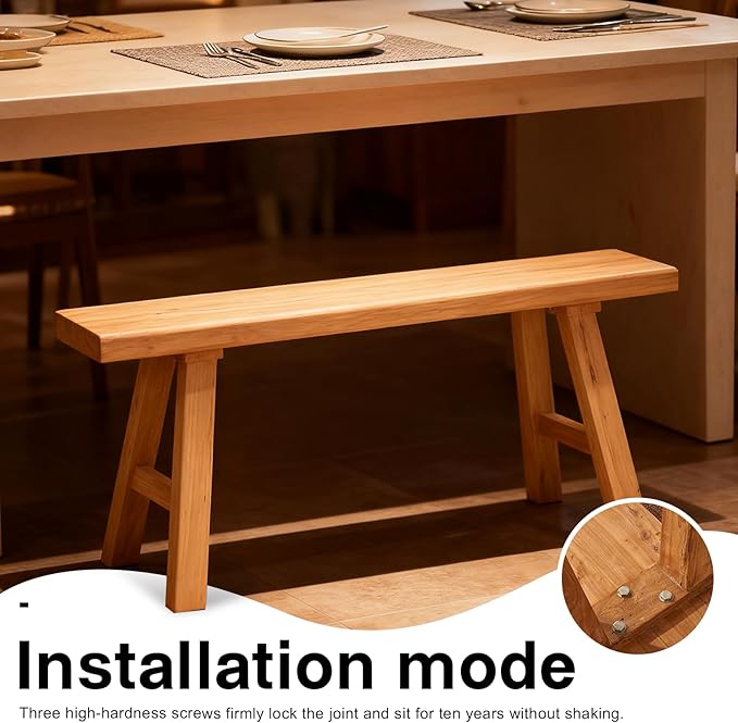 Wooden Entryway Bench Farmhouse for Bedroom End of Bed Vintage Artisan Live Edge Ustic Interior Decor Accent Mudroom,Bedside,Dinette Table,Noodle Narrow Bench (59" W x 17.7" H x 10" D)