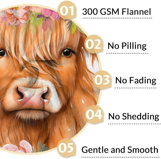 Highland Cow Blanket for Adults - 50" x 60" Inches Highland Cow Fuzzy Blanket for Teens - Pink Soft Lightweight Throw for Sofa, Bed & Travel
