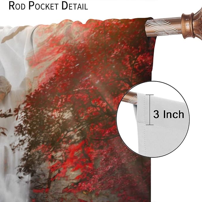Nature Waterfall Blackout Curtains, Autumn Waterfall Romantic Forest Landscape Print Rod Pocket Window Drapes, for Bedroom Living Room 55" W X 63" L
