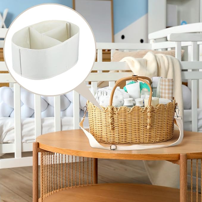 Baby Diaper Caddy Organizer Crafted Scalloped Rattan Basket with Shoulder Strap and Removable Divider Diaper Caddy Basket for Baby Shower Gifts Newborn