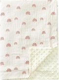 david's kids Muslin Minky Baby Blanket for Boys Girls with Muslin Cotton Front and Dotted Fleece Backing, Breathable and Soft Lightweight Receiving Blanket for Newborns, 40x50 Inches, Rainbow