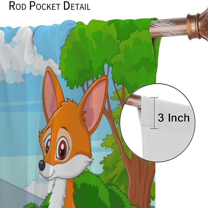 Safari Animal Curtains for Kids Cartoon Woodland Wildlife Jungle Animals Window Treatments for Boys Girls Bedroom Cute Fox Forest Nursery Children Drapes for Living Room W42xL63