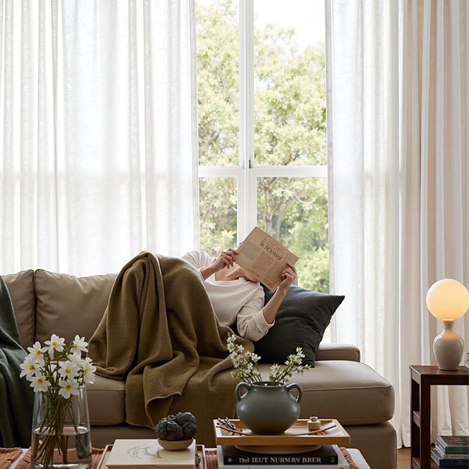 jinchan Linen Blend Curtain 90 inch Length 1 Panel for Bedroom Living Room, Light Filtering 84 inch Wide Farmhouse Drape with Rod Pocket Back Tab(84W x 90L, Off White)