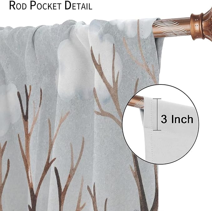 Forest Curtains, Cartoon Woodland Animals Tree Birds Moose Rabbit Mushroom Print Pattern Kids Bedroom Window Treatments Curtains 52x84in, Style-8
