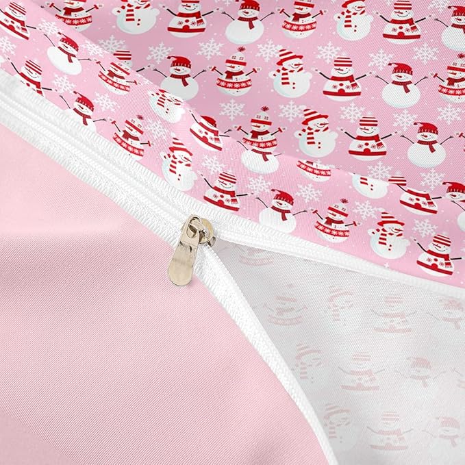 Christmas Bedding Duvet Cover Set Kids Cartoon Christmas Snowman Bedding Set Boys Girls Decor Snowflake Comforter Cover Set Microfiber Pink Xmas Theme Bedspread Cover Bedroom Bedclothes Toddler Size