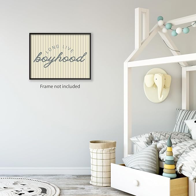 YYS Long Live Boyhood Quote Wall Art Preppy Blue Stripe Poster Modern Fashion Minimalist Canvas Prints for Boy Nursery Bedroom Wall Decor 08x10 inch Unframed