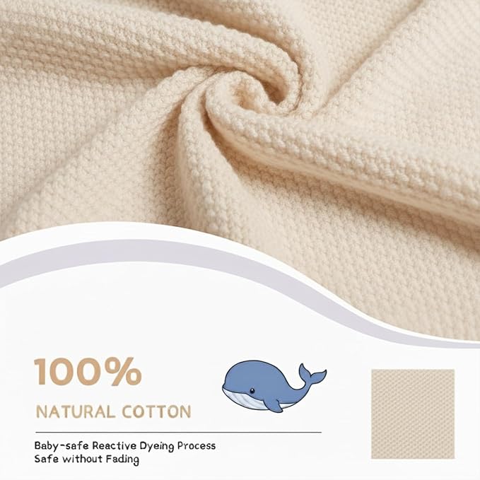 Cotton Baby Blanket with Ruffle Edge Soft Breathable Newborn Blanket for Boys & Girls, Lightweight Knit Throw for Crib, Stroller & Nursery Multiple Colors Available Cream 30x30