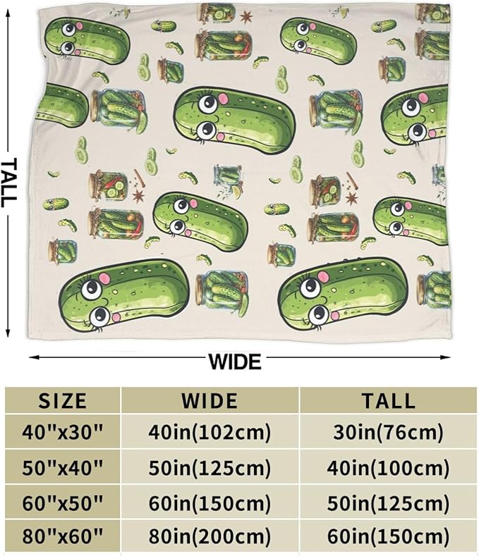 Pickle Fleece Blanket Funny Pickled Cucumber Throw Blankets for Girls Women Super Soft Warm Flannel Cartoon Food Throws Gifts for Kids Cozy Fuzzy Plush Stuffed Couch Bed Bedding Decor 60"x50"