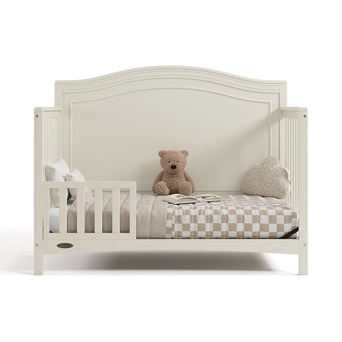 Graco Paris 4-in-1 Convertible Crib - GREENGUARD Gold Certified, Converts to Toddler Bed, Daybed and Full Bed, Fits Standard Crib Mattress, Adjustable Mattress Base, Frosted Oat