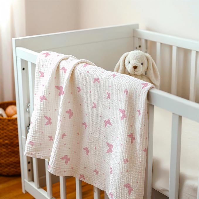 Butterfly Baby Blankets for Girls, Soft Nursery Minky Blankets with Muslin and Dotted Fleece Back 30x40 inches, Receiving Bed Quilt for Newborn, Infants, Toddlers