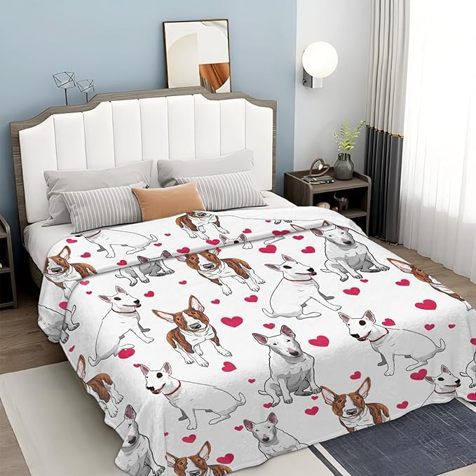 Tijuboni Bull Terrier Throw Blanket Dog Gifts for Girls Boys Women Men Kids Adults Soft Flannel Fleece Blanket for Couch Sofa Bed Home Decor 50"x60"