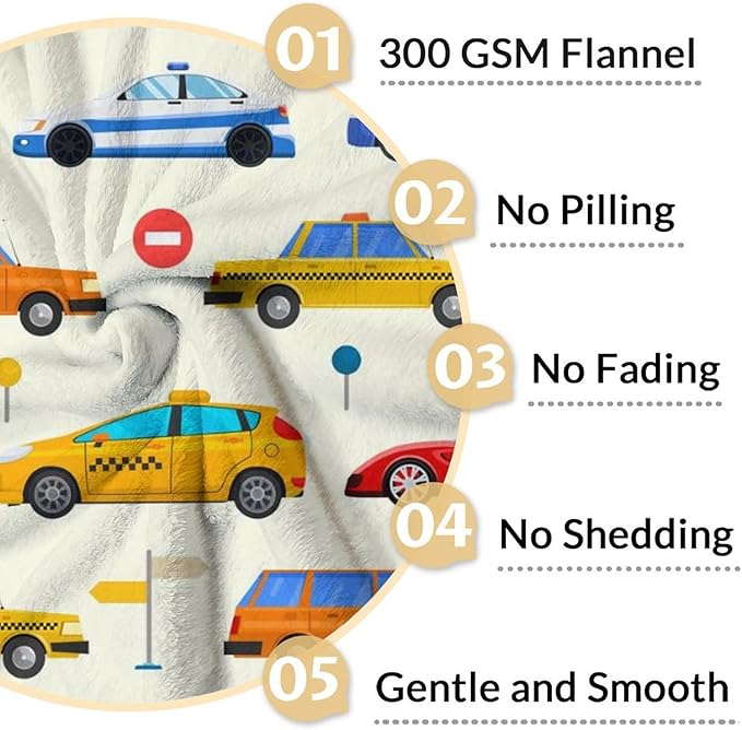 Car Blanket for Car Lovers - 50" x 60" Inches Blue Warm Furry Throw Blanket Gift - Cartoon Throw for Sofa, Work, Living Room