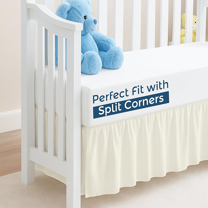 Ivory Crib Bed Skirt, Perfect for Nursery Crib for Boys & Girls with a 14" Drop and Size 28"x 52"