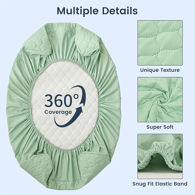 david's kids 2 Pack 52''x28'' Waterproof Crib Mattress Protector Pad Cover Stretch up to 8", Fitted Standard Crib and Toddler Mattresses, Soft and Breathable for Boys Girls, Grey & Sage Green