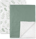 GLLQUEN BABY Blankets for Unisex Boys Girls, 2-Pack Muslin Cotton Front Soft and Breathable, and Dotted Fleece Backing, Printed Bed Nursery Minky Blankets for Toddler Newborn, Greenery,30 x 40 inches
