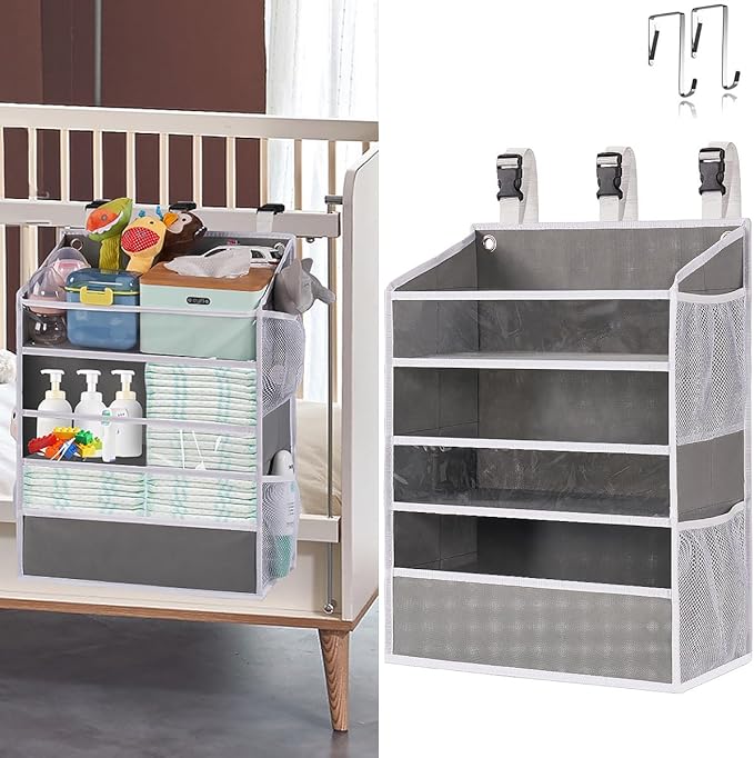 WishJazz XL Hanging Diaper Caddy Organizer for Changing Table, Crib, Playard, Wall & Door, Reinforced Diaper Stacker and Nursery Organizer-Hold 90+Diaper for Newborn Baby Essentials