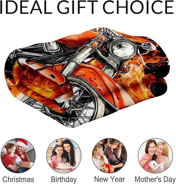 Boys Blanket Gifts Custom Motorcycle Blankets for Kids, Teens - Cozy Furry Flannel Throws for Couch, Sofa & Living Room
