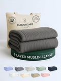 Cloud Scape Linen 8-Layer Muslin Blanket King Size for Adult - 100% Cotton, Breathable and Soft, Perfect Winter Cozy Blanket, Fits up to California King Bed, 92x108, Dark Grey