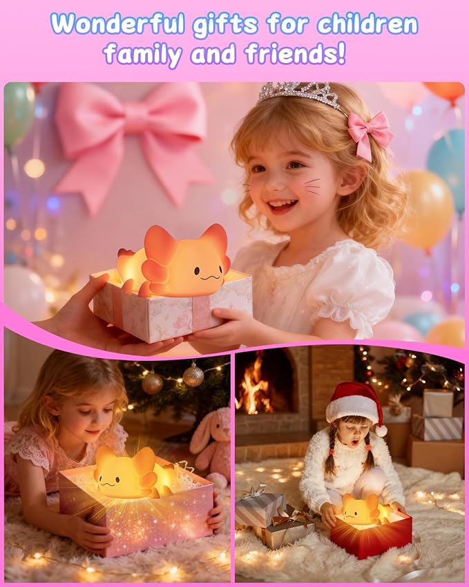 ZKLiLi Remote Axolotl Kids Nightlight,Cute Lamp Dimmable Axolotl Night Light Gifts with Timer & 16 Colors,Rechargeable Bedroom Smart LED Bedside Lamps Toddler Night Light（Remote）