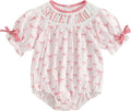 Newborn Baby Girl Romper Mamas Mini Bow Plaid Print Puff Sleeve Smocked Bubble Romper Jumpsuit Bodysuit Clothes