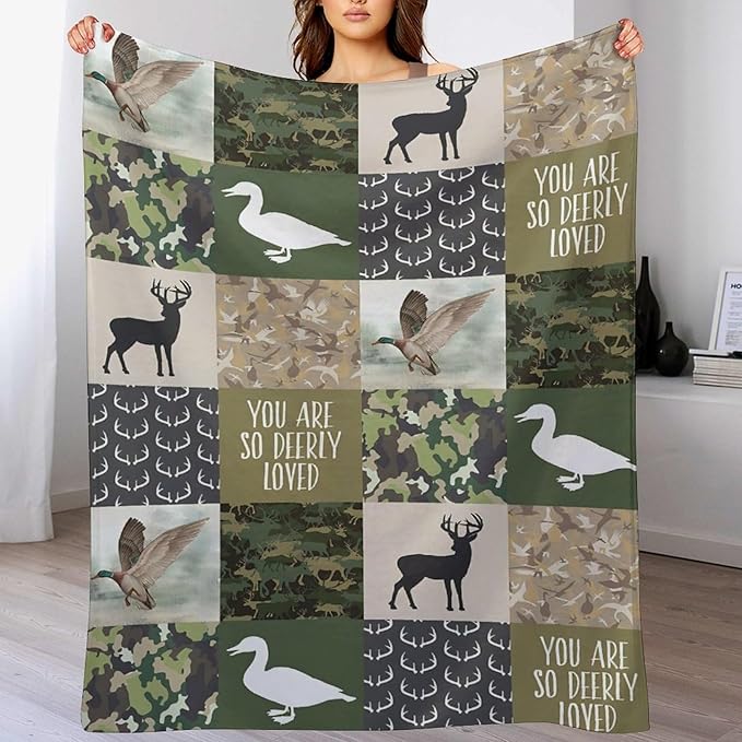 Hunting Blanket for Women Men Adults - Deer Duck Throw Blanket - Gifts for Hunting Lovers - Soft Warm Cozy Fleece Blanket for Couch Sofa Bed 50"x60"