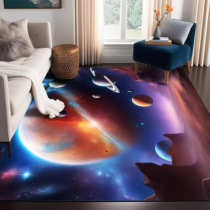 5' x 7' Galaxy Rug for Kids Bedroom Planet Alien Desert Rugs Carpet Printed Throw Rugs for Boys Children Living Room,150x210cm