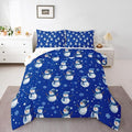jejeloiu Kids Cute Winter Snowman Comforter Set Toddler Blue Christmas Theme Bedding Set for Boys Girls Teens Xmas Snowflake Happy New Year Duvet Quilt Room Decor