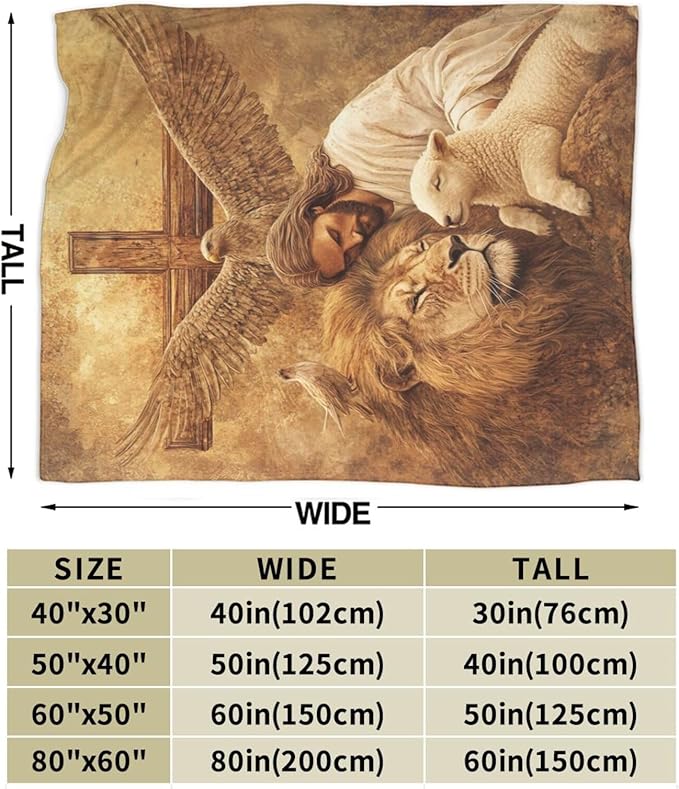 Jesus Blanket Lion Lamb Throws Christian Cross Print Plush Fuzzy Fleece Blankets Gifts for Girls Boys Women Super Soft Warm Cozy God Eagle Stuff for Men Women Couch Bed Sofa Bedding Decor 50"x40"