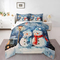 Feelyou Christmas Kids Comforter Set King Size Blue Watercolor Snowman Bedding Set Xmas Winter Duvet Quilt for Kids Boys Girls Bedroom Snowflake Decor Microfiber Ultra Soft Breathable