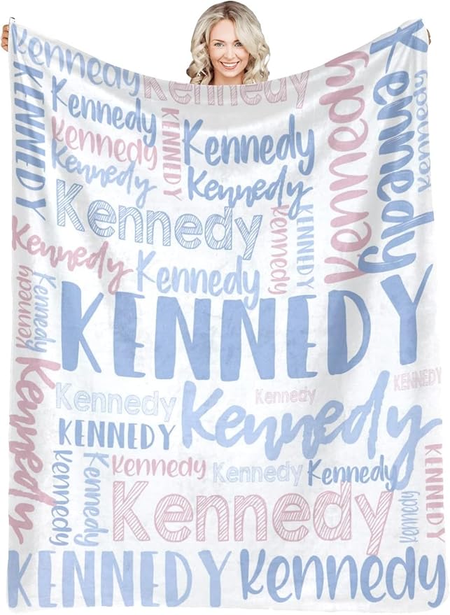 Dr.TOUGH Personalized Blankets with Name Customized Baby Blankets for Girls Boys Adults Monogrammed Blankets and Throws Christmas Birthday Mothers Fathers Valentines Day Gift (Light Blue, 40''×50'')