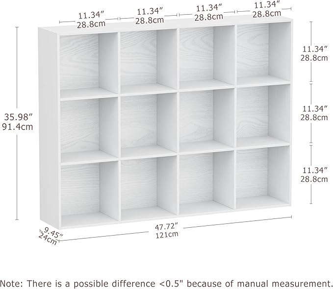 12 Cube Storage Organizer, Wooden Cube Shelves with Closed Back Panel, Reversible Bookcase, Cubes Closet Organizer for Home, Living Room, Kids Room, Office, Bedroom, Study, Hallway