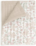 MakeMake Organics Organic Toddler Comforter GOTS Certified Organic Kids Blanket Cotton Infill Tufted - Reversible Ultra Soft Breathable Boys Girls (44"x60", Blossom + Solid Taupe)