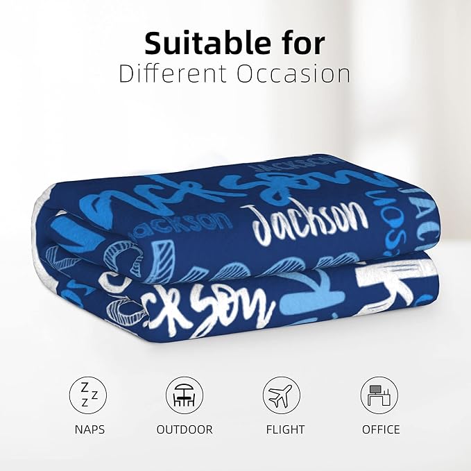 Dr.TOUGH Personalized Blankets with Name Customized Baby Blankets for Girls Boys Adults Monogrammed Blankets and Throws Christmas Birthday Mothers Fathers Valentines Day Gift (Blue,50''×60'')